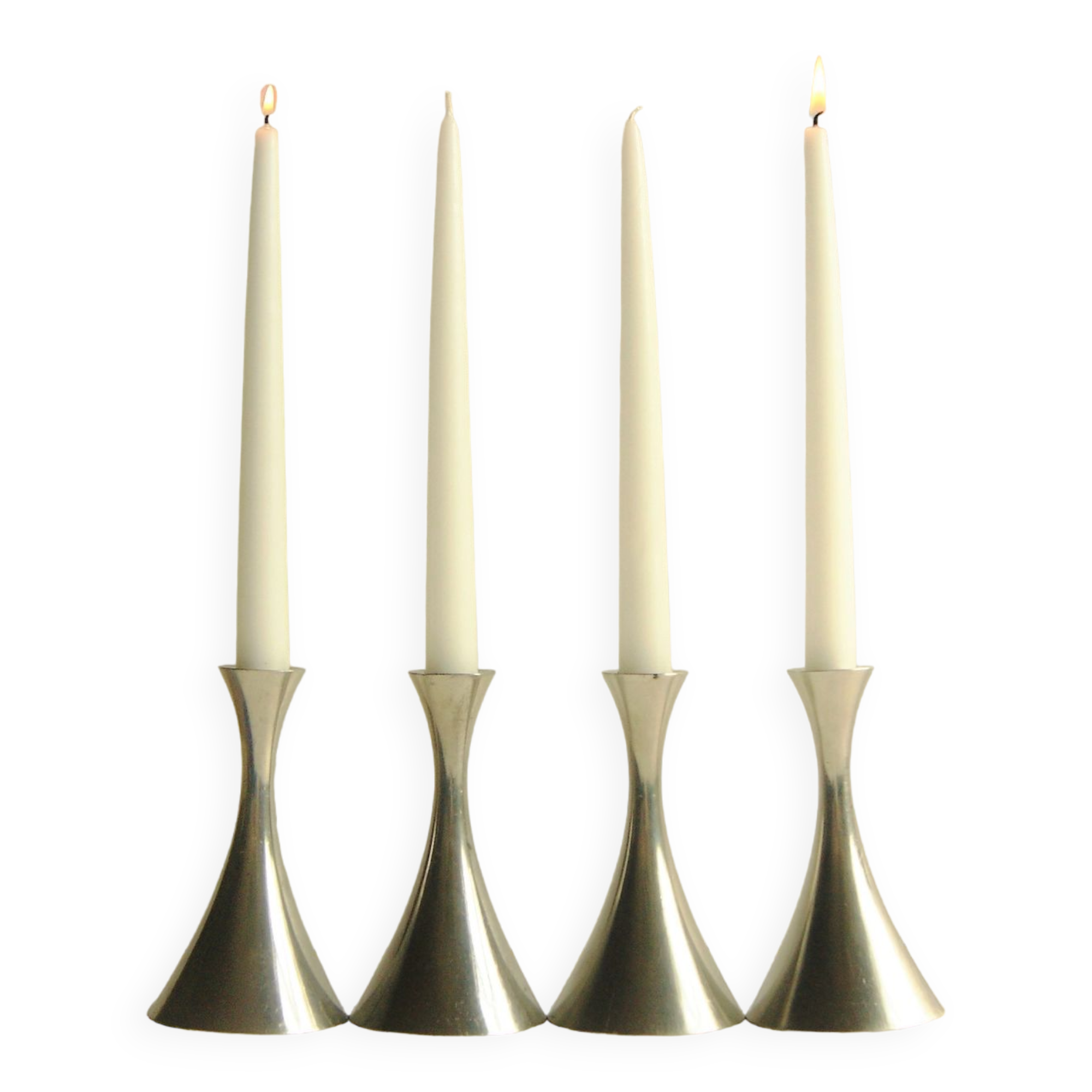 Set of 4 Art Deco candle holders by Just Andersen from the 1940s - fine elegant minimalist design.