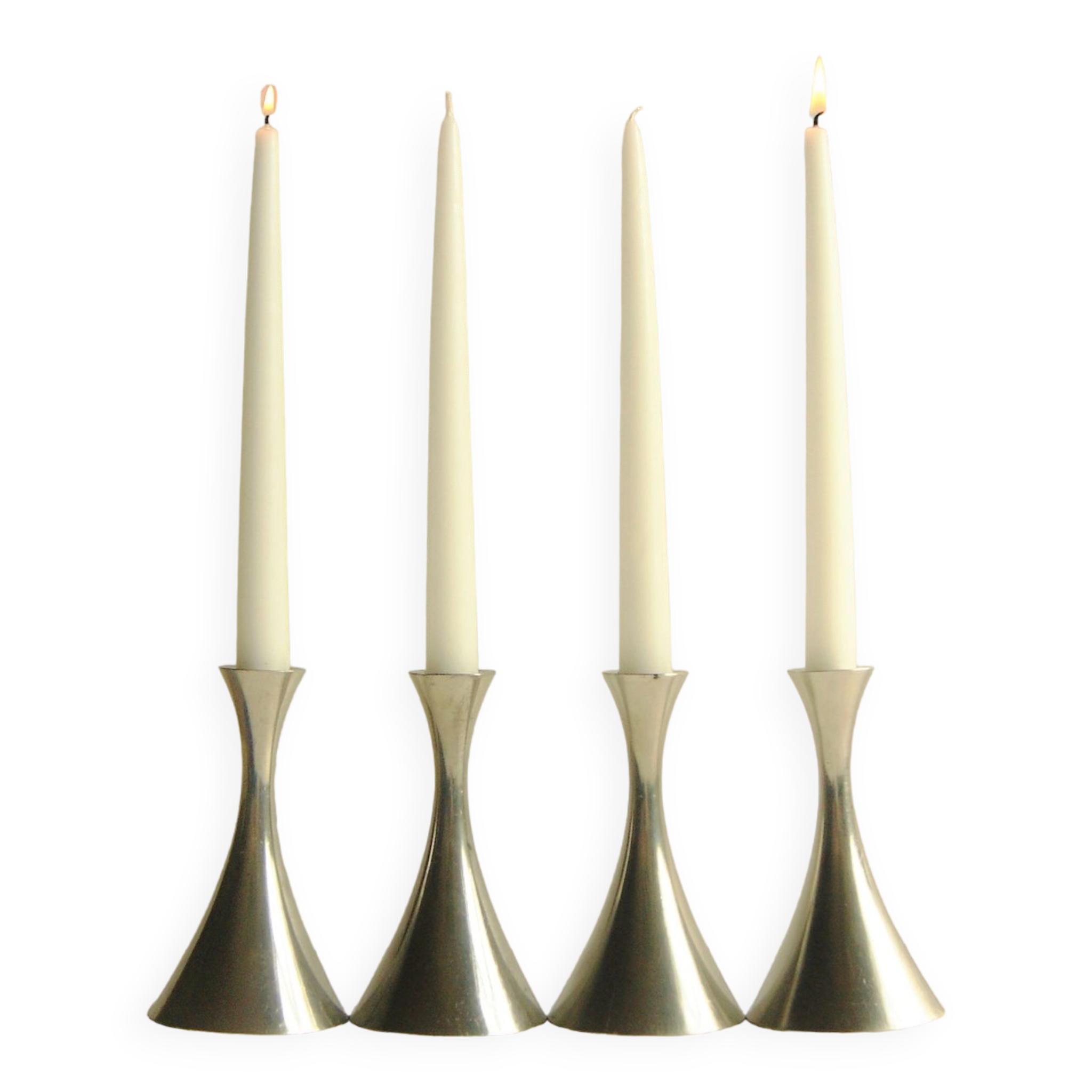 Set of 4 Art Deco candle holders by Just Andersen from the 1940s - fine elegant minimalist design.