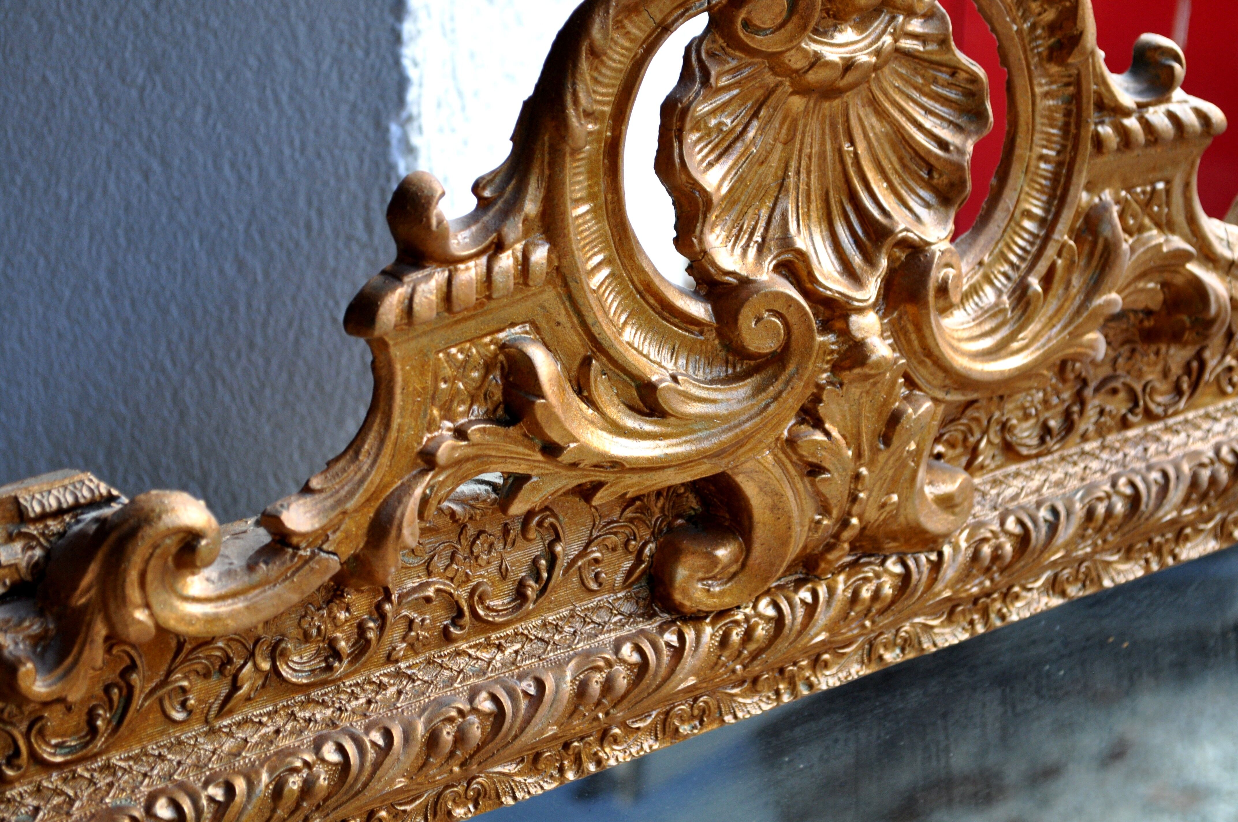 Large mirror old dore stucco on wood 74x120cm