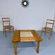 Table basse ancienne bois et travertin design des années 70 vintage