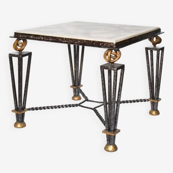 Square coffee table Attributed to Gilbert Poillerat (1902-1988) in metal and lacquered and gilded wrought iron