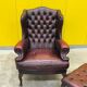 Burgundy leather chesterfield wing chair with Ottoman