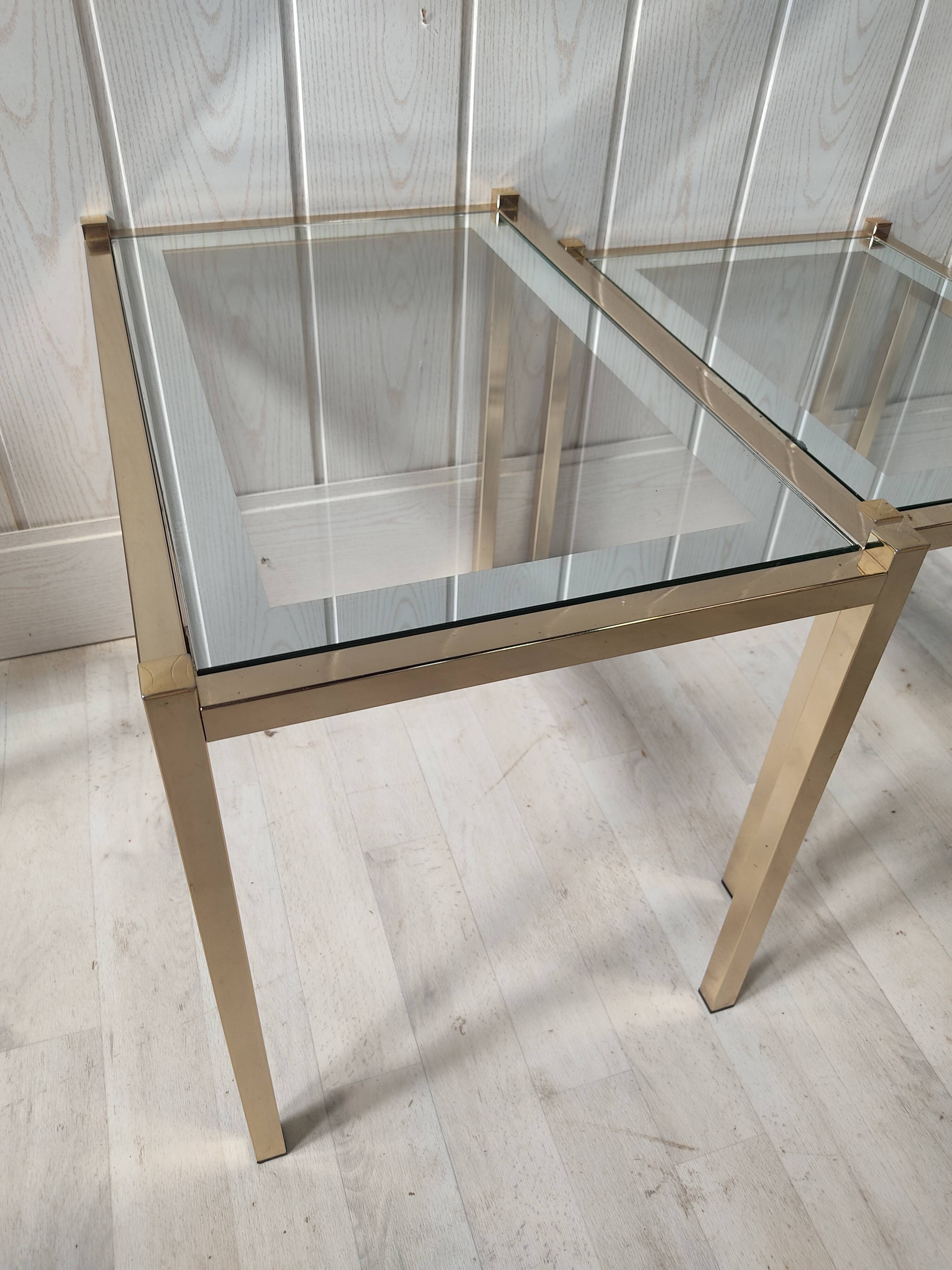 Vintage gilded metal side tables, glass and mirror