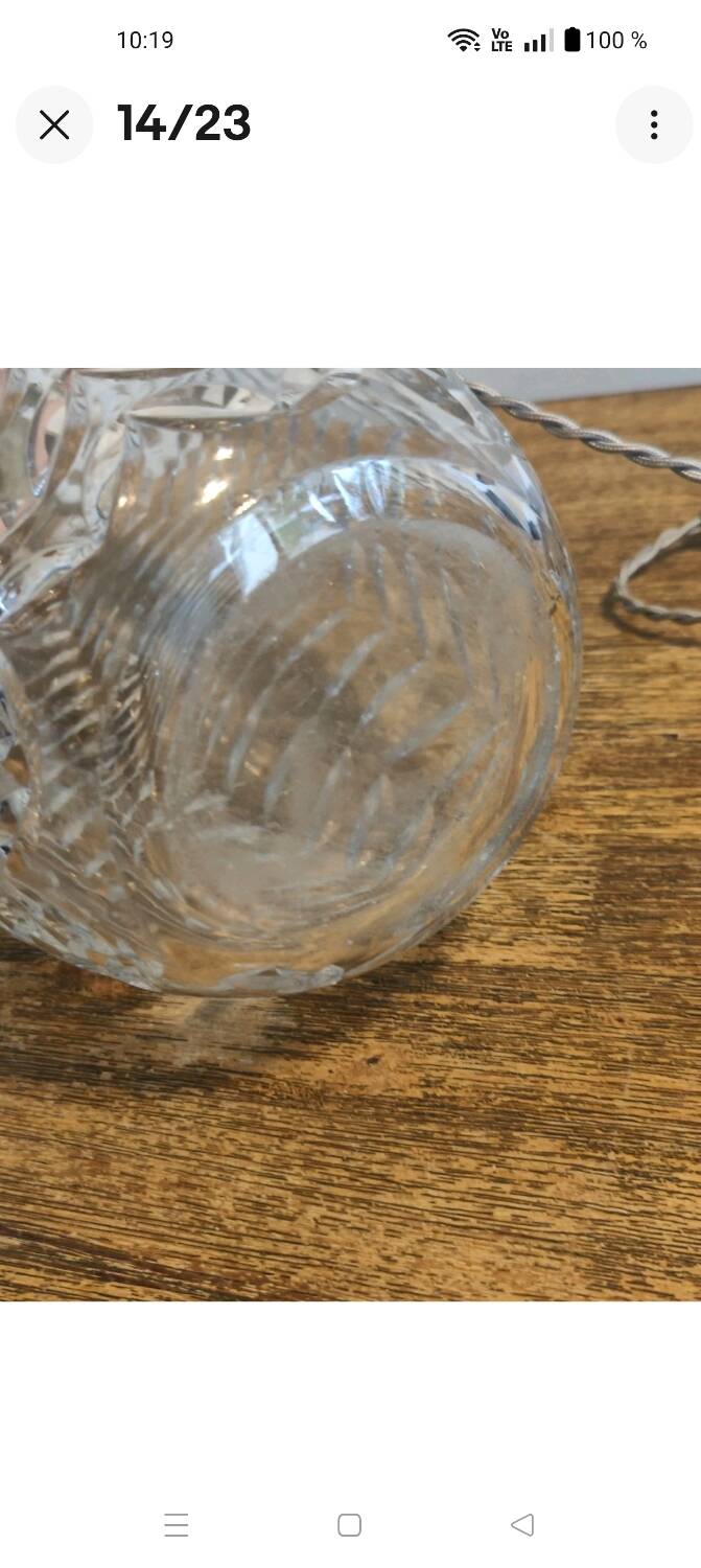 Large 1980s Lamp with Crystal Base/Vase/Handcrafted Lampshade - Unique Piece