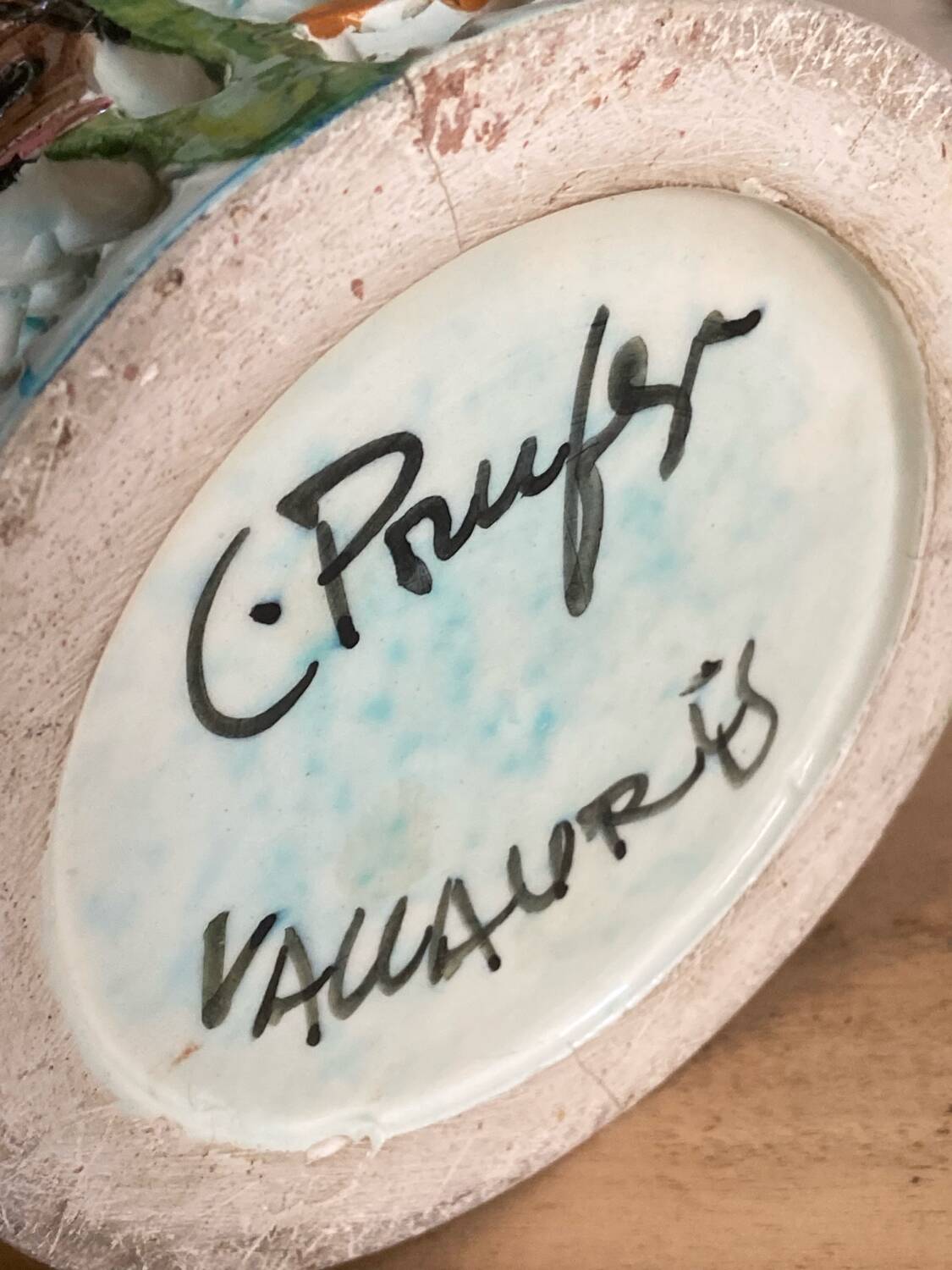 Ceramic lamp signed Claude Pruffert – Vallauris, marine decor in relief