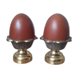 Pair of brass cockroaches with wooden eggs