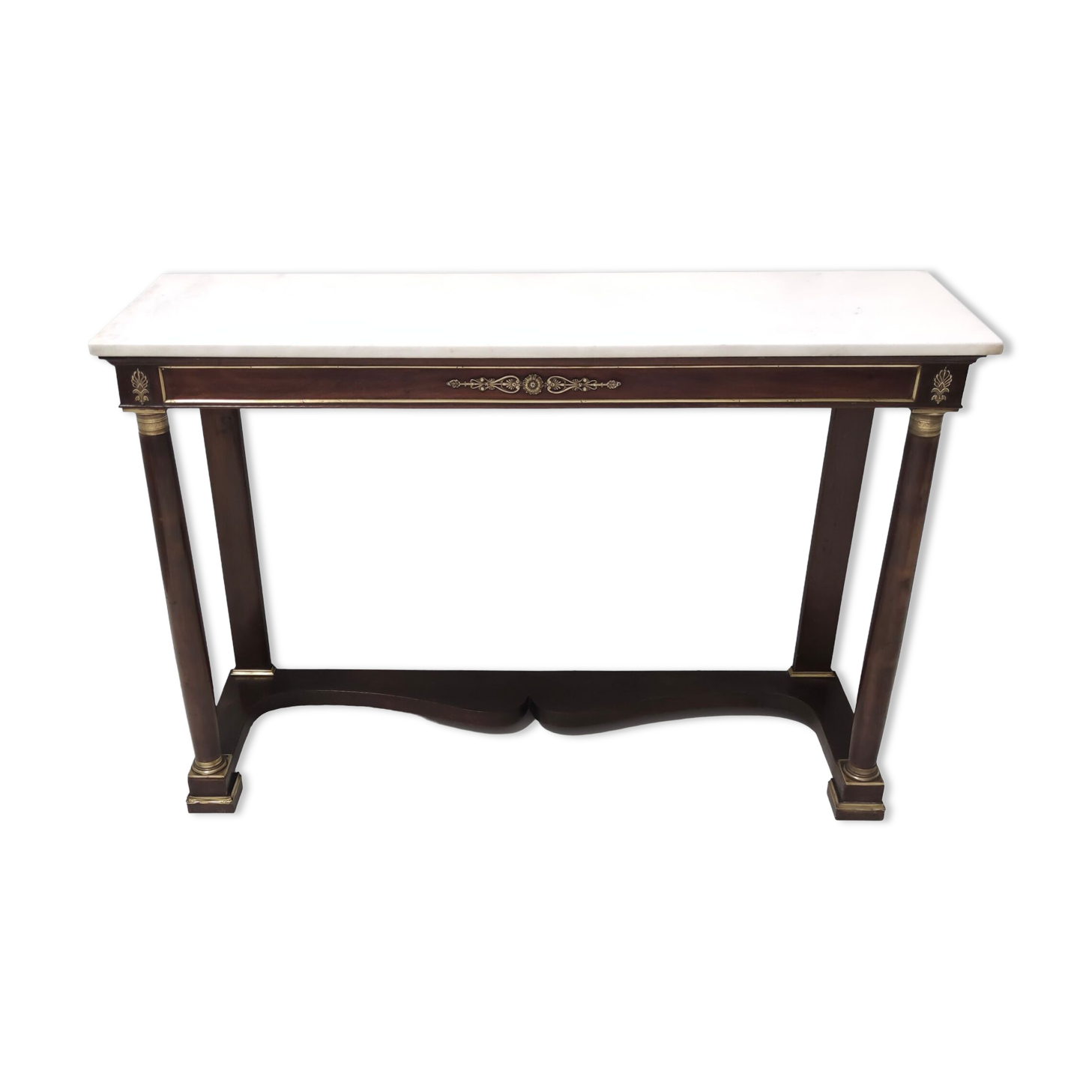 Neoclassical Style Walnut Console with a Rectangular Carrara Marble Top, Italy