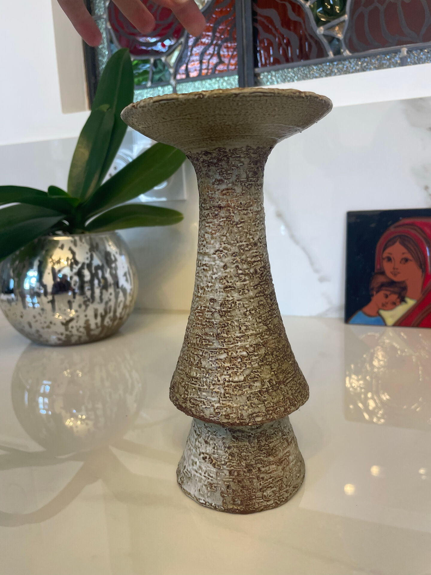 Vallauris candlestick signed 21.5 cm – 1970s brutalist ceramic