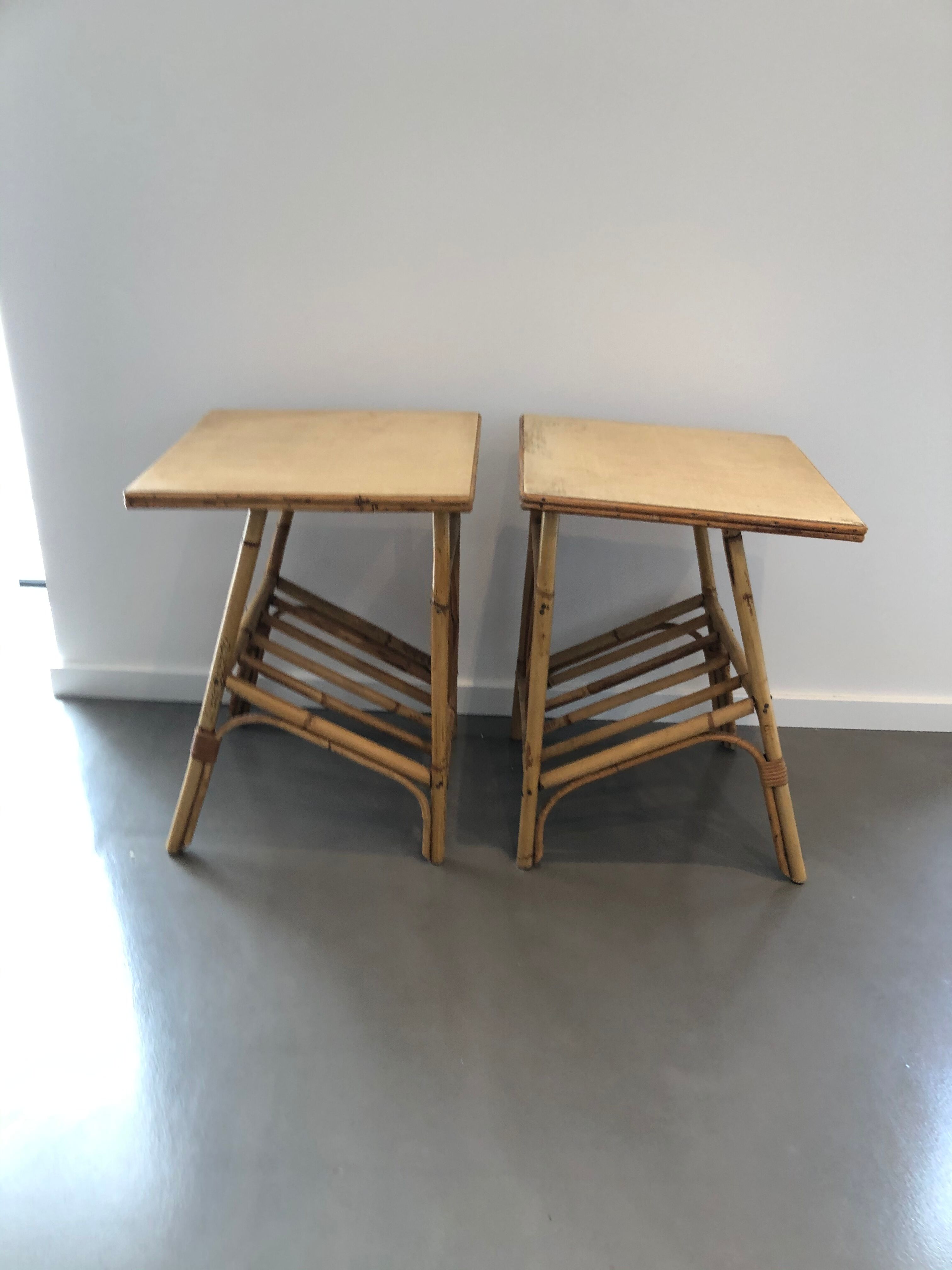 Pair of bedsides in rattan 60