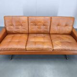Svend Skipper Danish Leather Sofa Cognac Chrome, 1960s