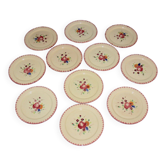 Eleven vintage plates in fine earthenware from Longchamp, Padua model.