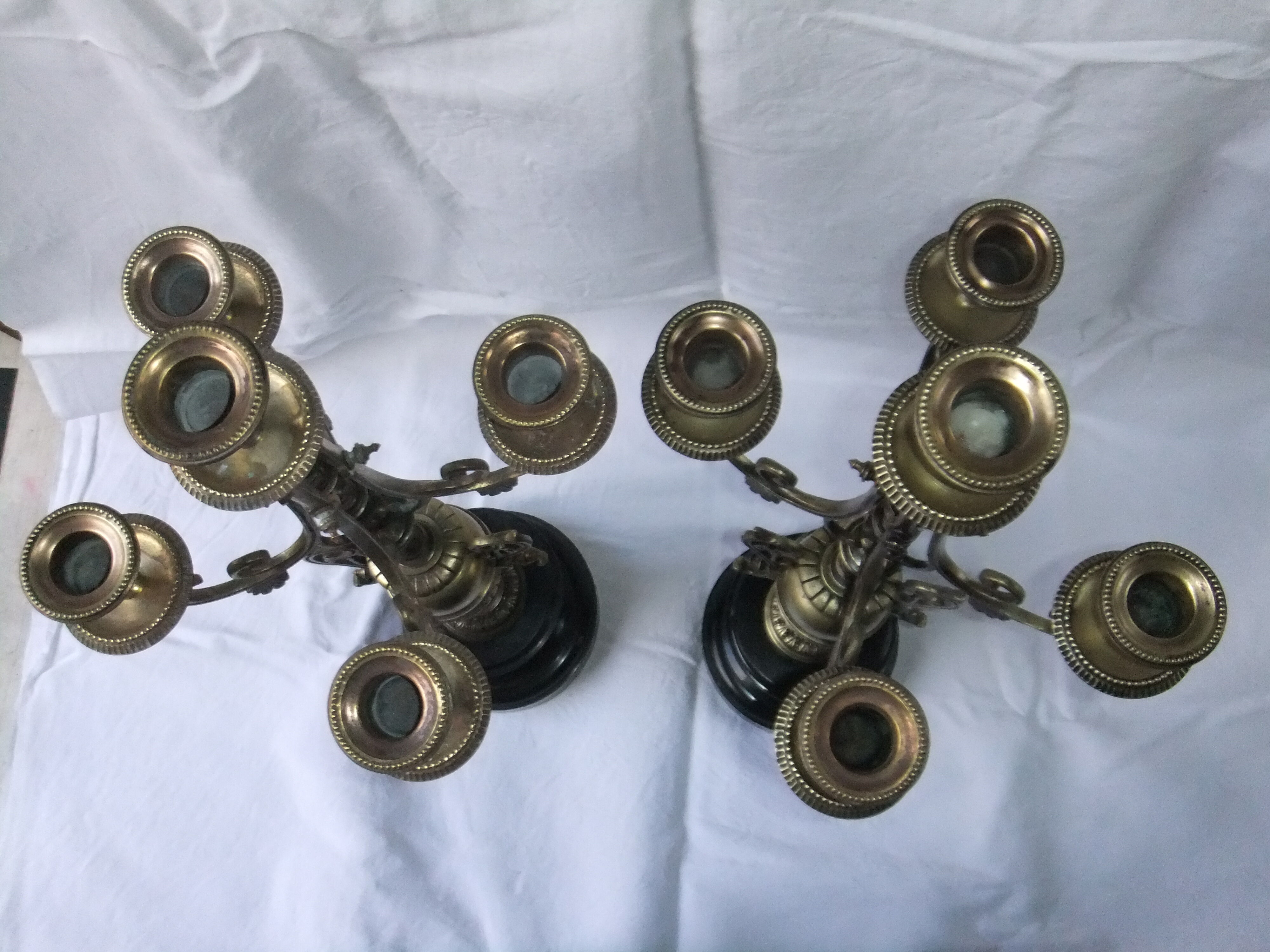 Pair of bronze Napoleon III marble candelabra with mantelpiece decoration