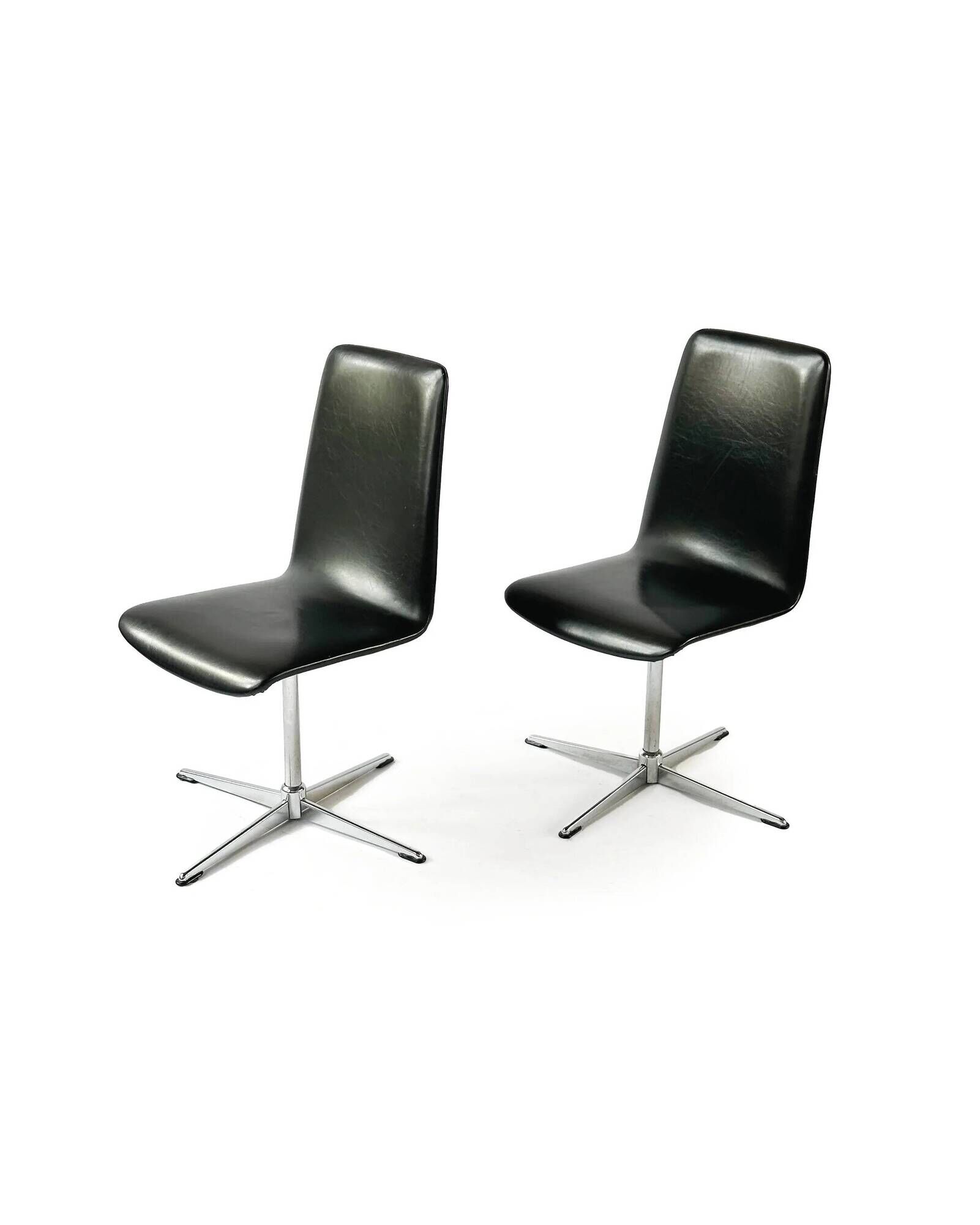 Pair of vintage swivel armchairs in black vinyl, 1970s