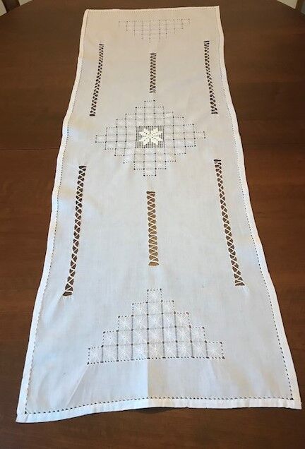 OLD TABLECLOTH WITH HAND EMBROIDERY--DAY SCALE WORKS IN V