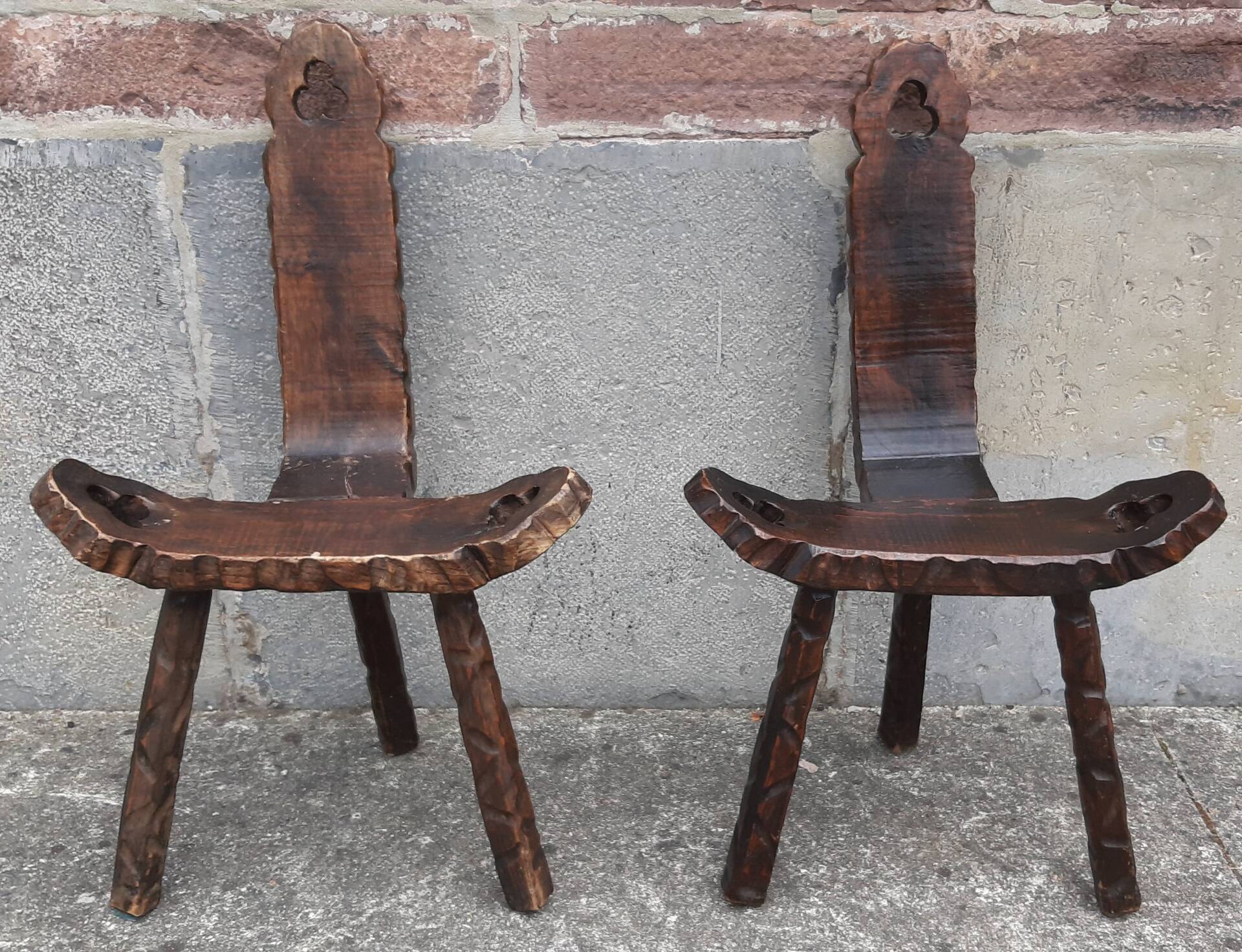 Pair of brutalist tripod stools