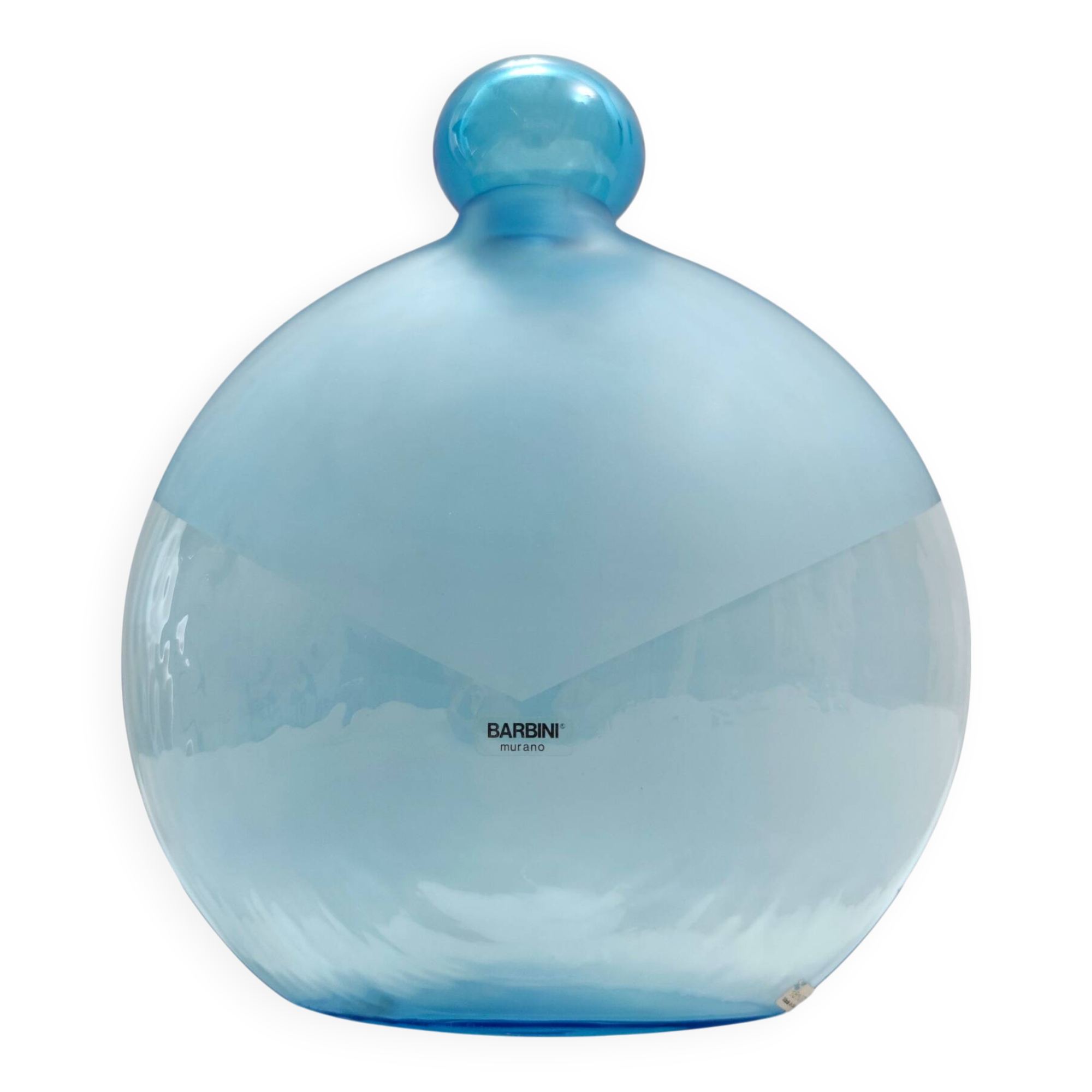 Round Cyan Murano Glass Bottle by Alfredo Barbini, Italy, 1980s
