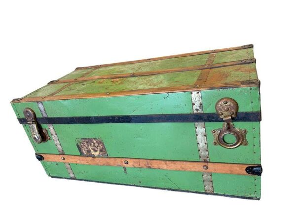 Coffre de rangement industriel vintage en métal vert mer