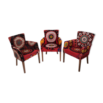 Set Of Three Suzani Armchair Matching Unique Bergere