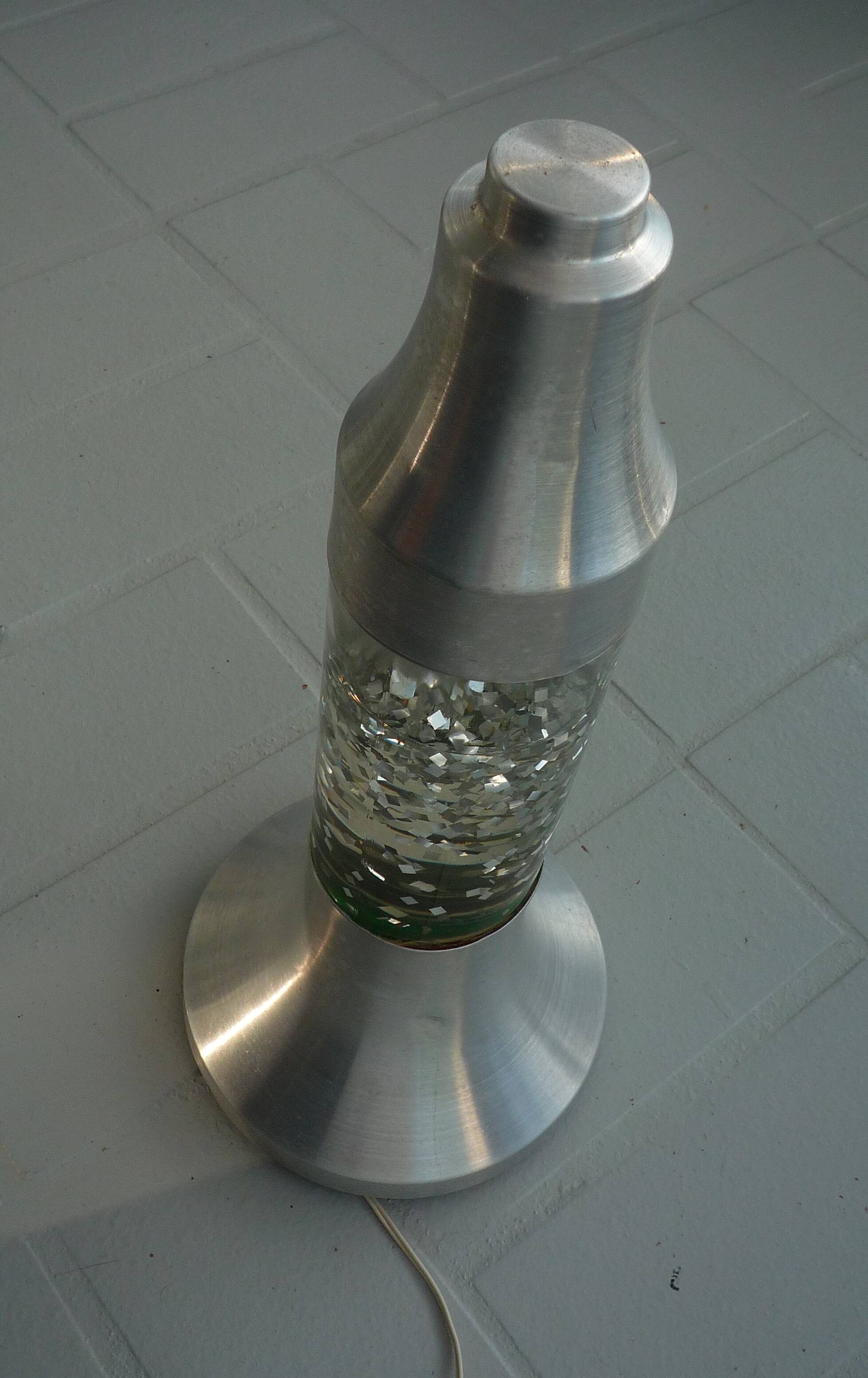 Psychedelic cylindrical lamp with aluminum and glass sequins, "Christel" type, vintage 1970