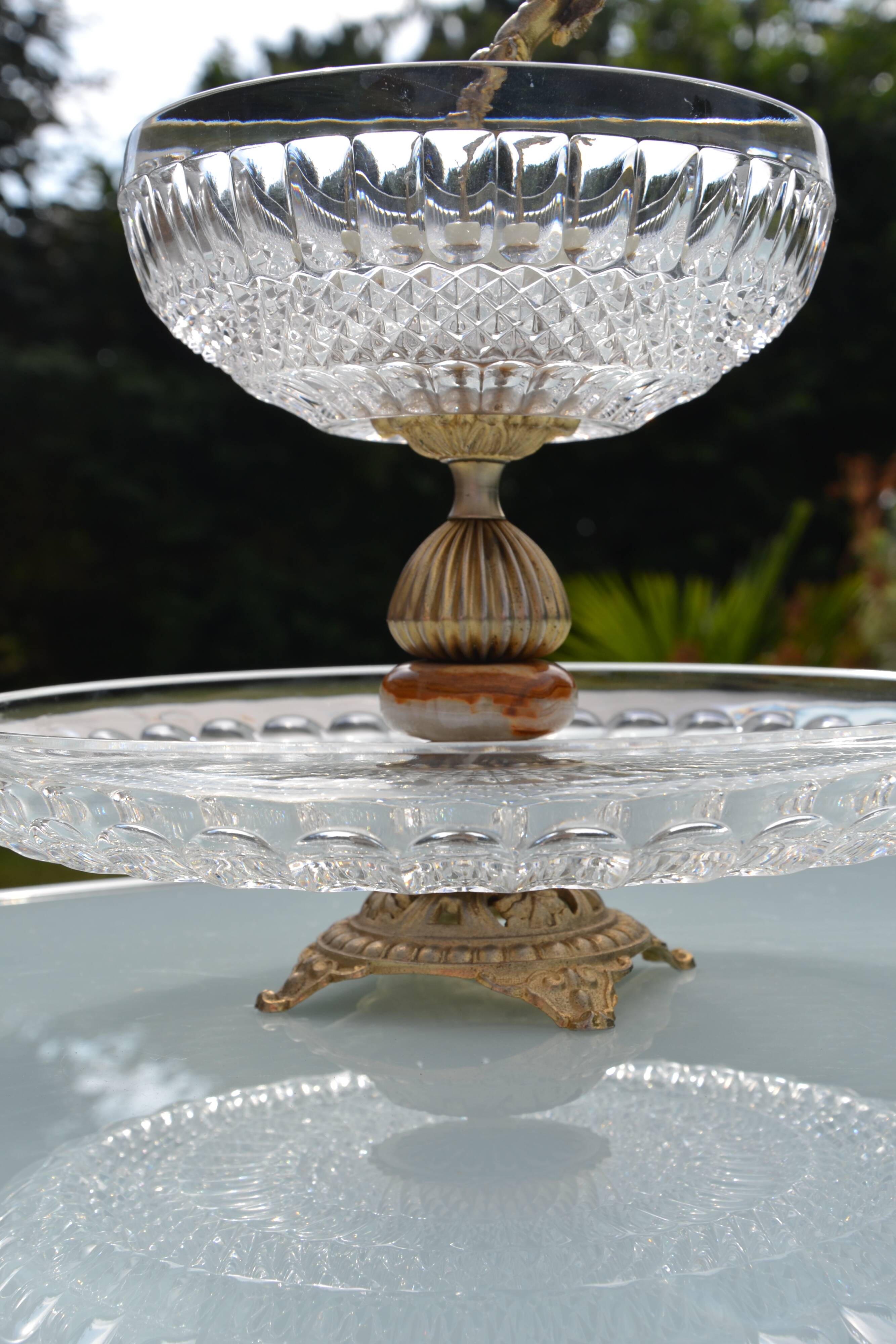 Présentoir, serviteur en cristal, onyx et bronze