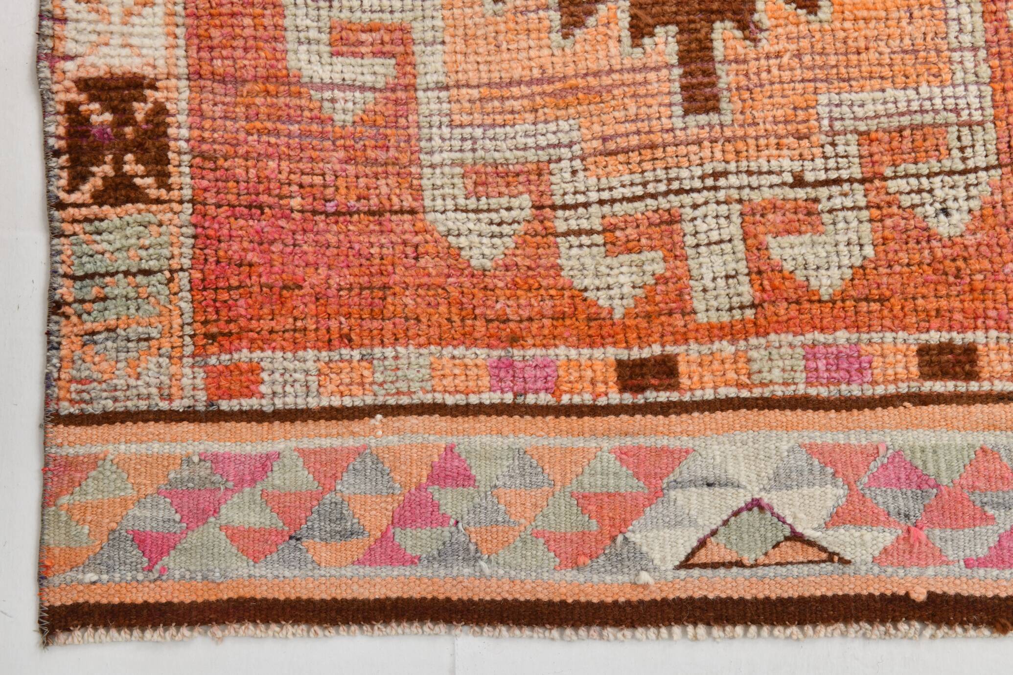 Soft Orange & Pink Star Pattern Handmade Wool Runner Rug, 99x338 Cm