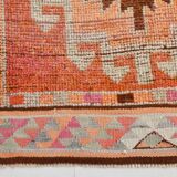 Soft Orange & Pink Star Pattern Handmade Wool Runner Rug, 99x338 Cm