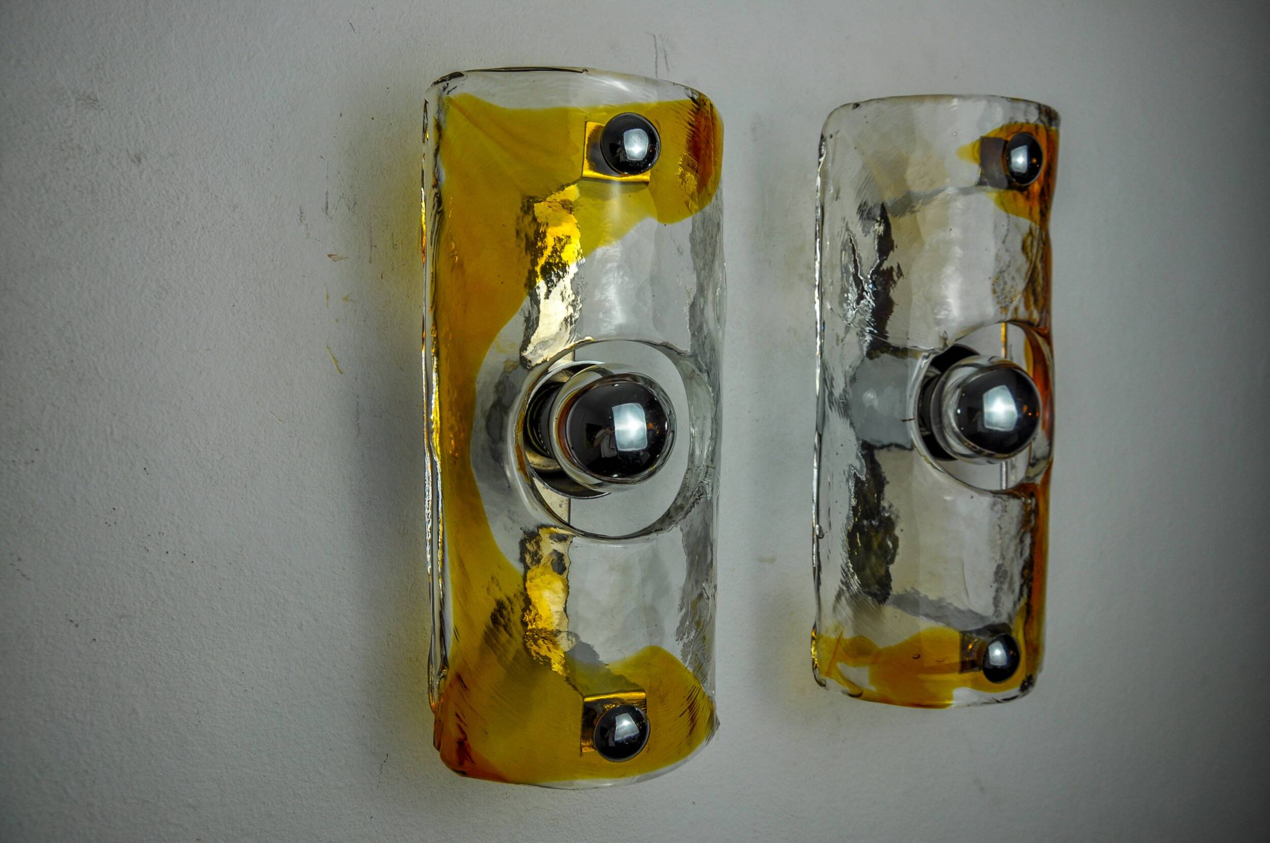Pair of Murano Mazzega Orange wall lights, Italy, 1970