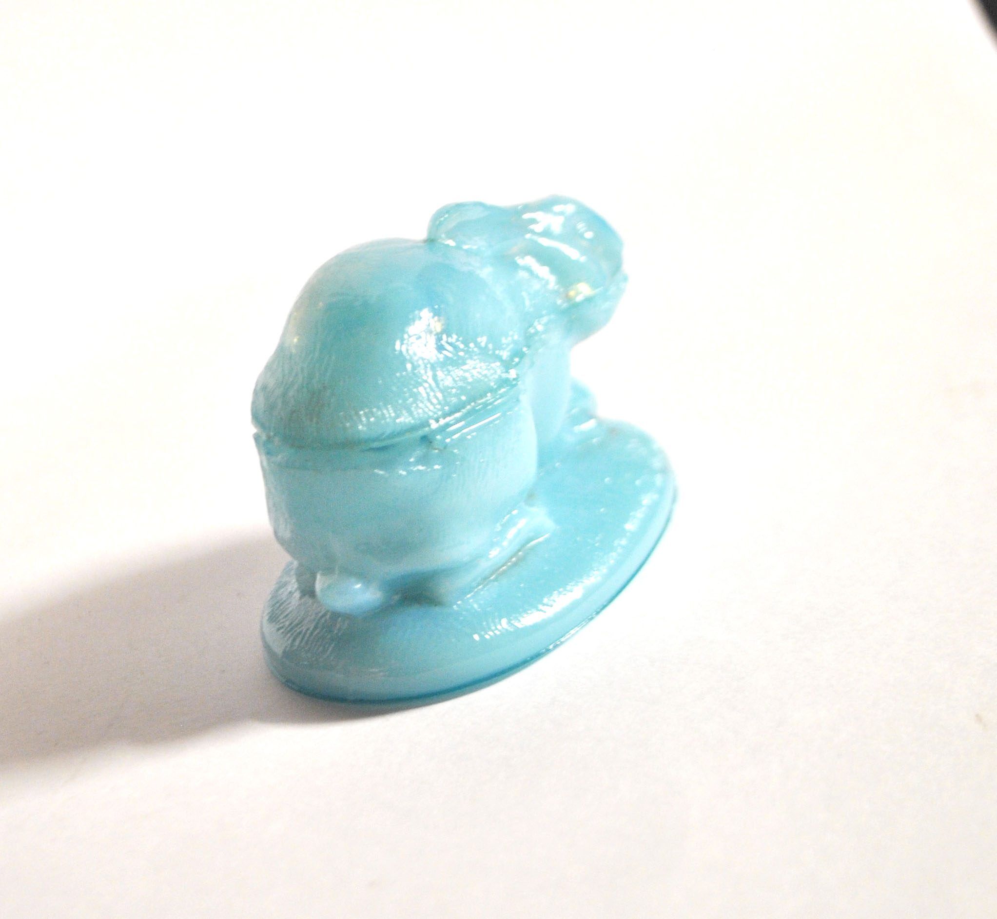 Vallerysthal easter rabbit box in blue opaline from 1900