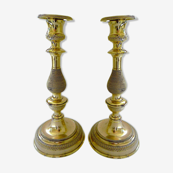 Pair of old bronze candlesticks by the foundry of Bronze Gardon in Mâcon