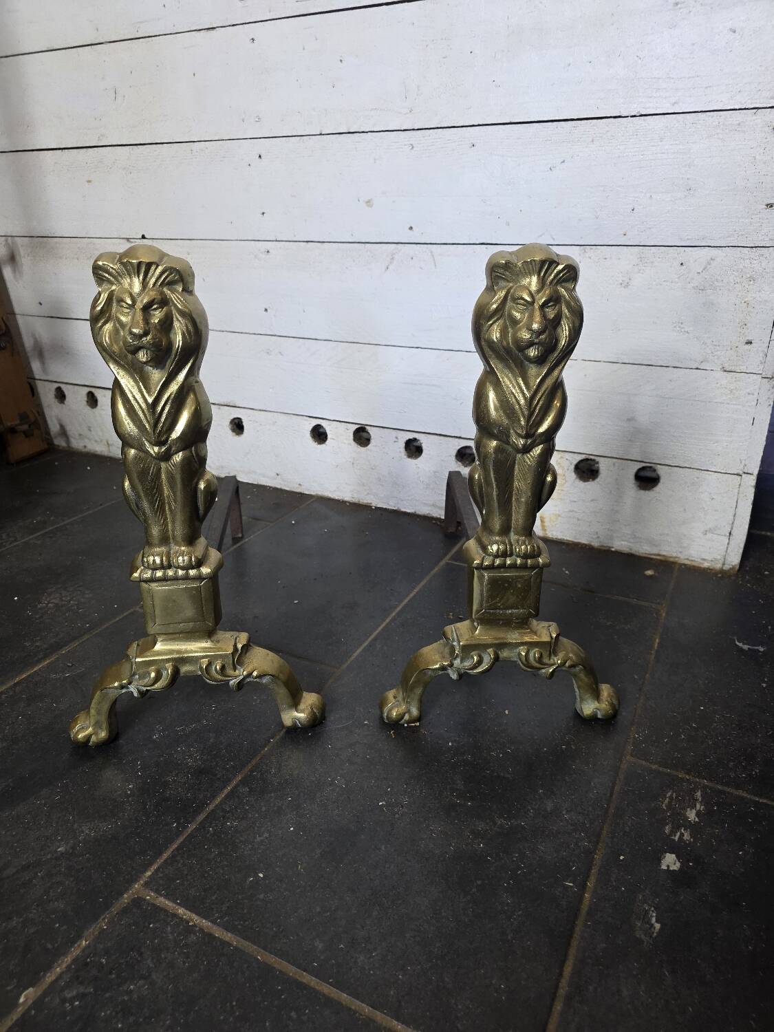 Pair of Empire neoclassical bronze andirons