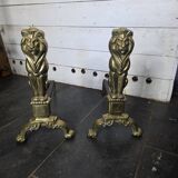 Pair of Empire neoclassical bronze andirons