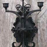 Pair of black wrought iron sconces - neo-Gothic style - from the 1950s