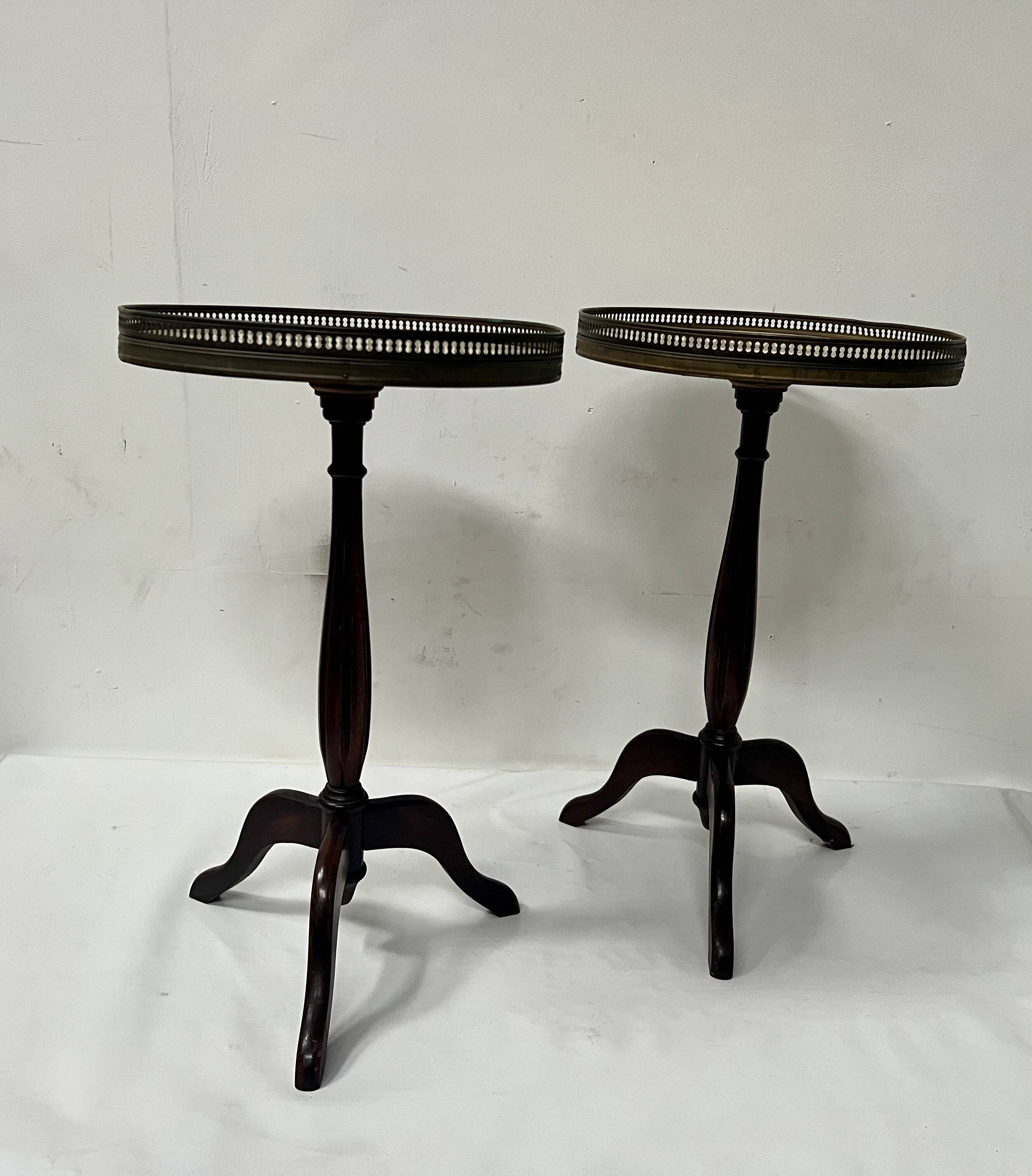 Pair of 20th century beech and marble side tables