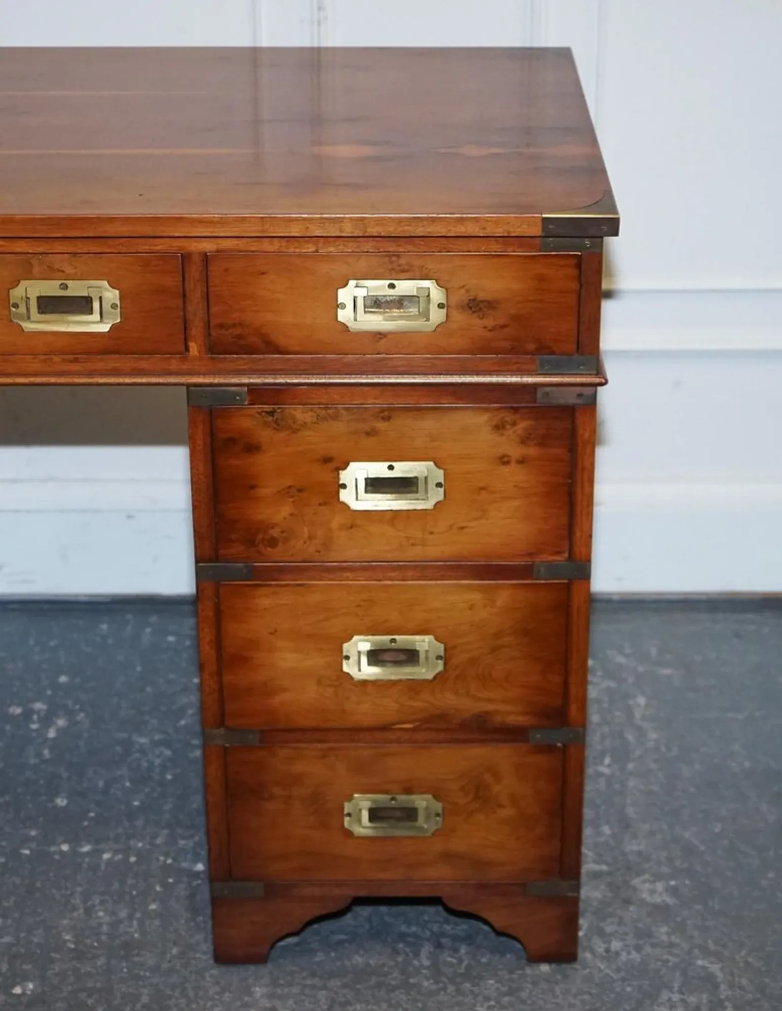 Vintage Military Campaign Twin Desk in Yew Wood