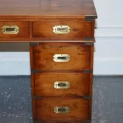 Vintage Military Campaign Twin Desk in Yew Wood