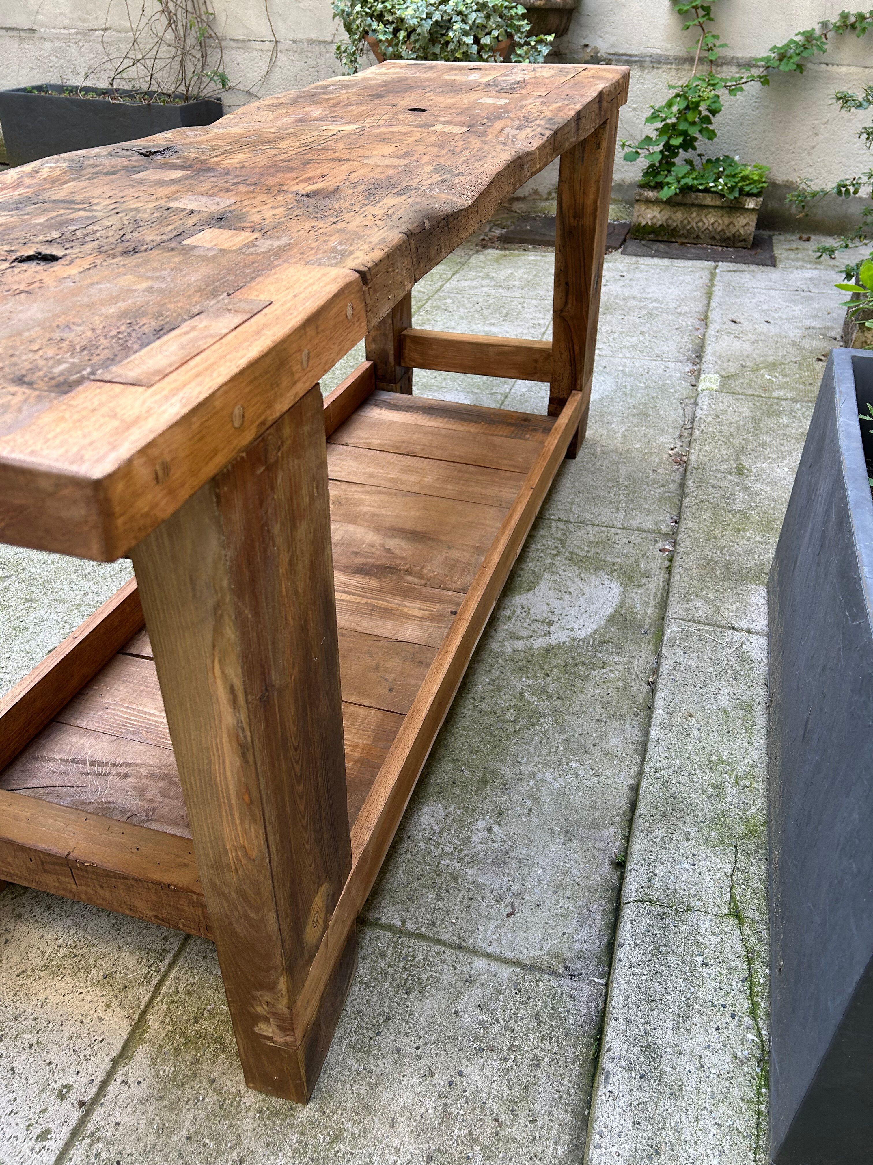 Old beech wood carpenter's workbench – over 100 years old – rustic style