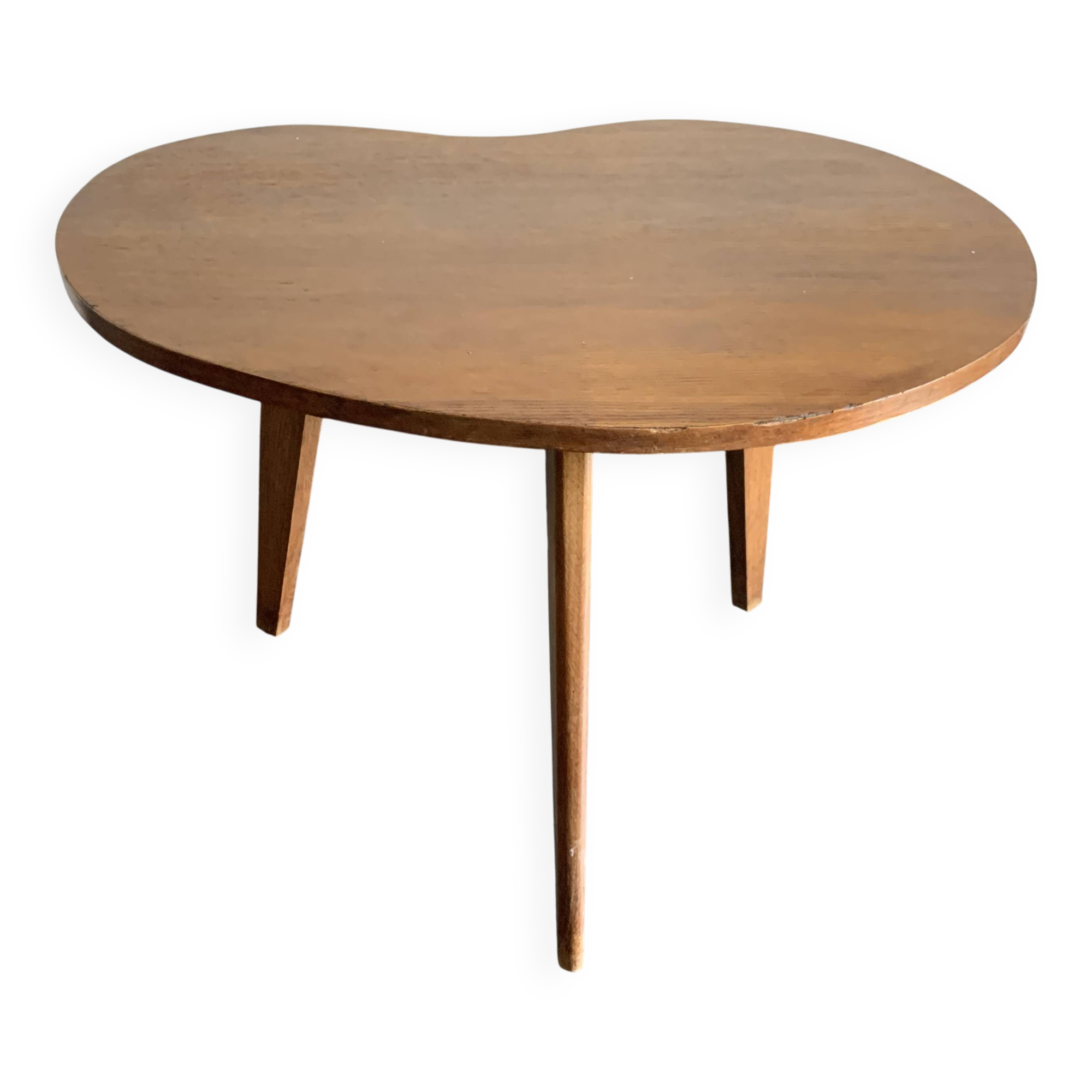Vintage 1960s low tripod bean-shaped wooden side table - 48 x 66 cm
