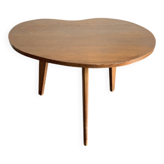 Vintage 1960s low tripod bean-shaped wooden side table - 48 x 66 cm