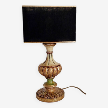 Lampe ancienne bois polychrome