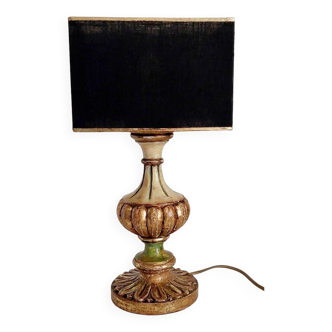 Lampe ancienne bois polychrome