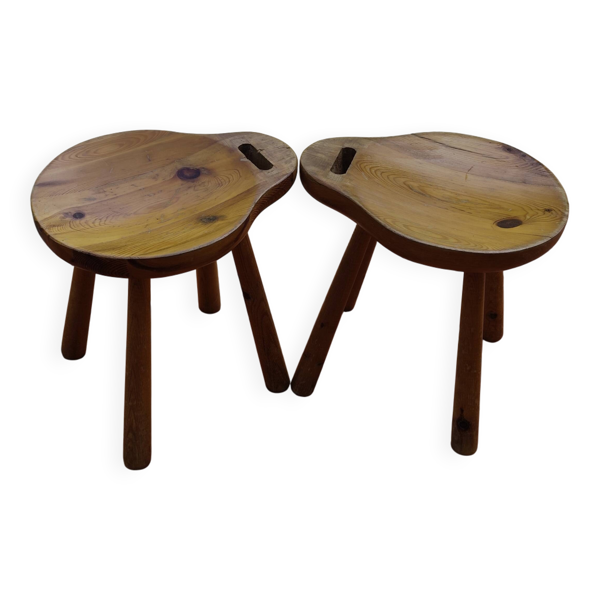 Pair of vintage 1960s solid pine ovoid Scandinavian stools