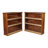 Pair of Italian bookcases in walnut wood with glass doors