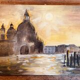 Signed painting oil on canvas landscape Venice "Santa Maria" sunset