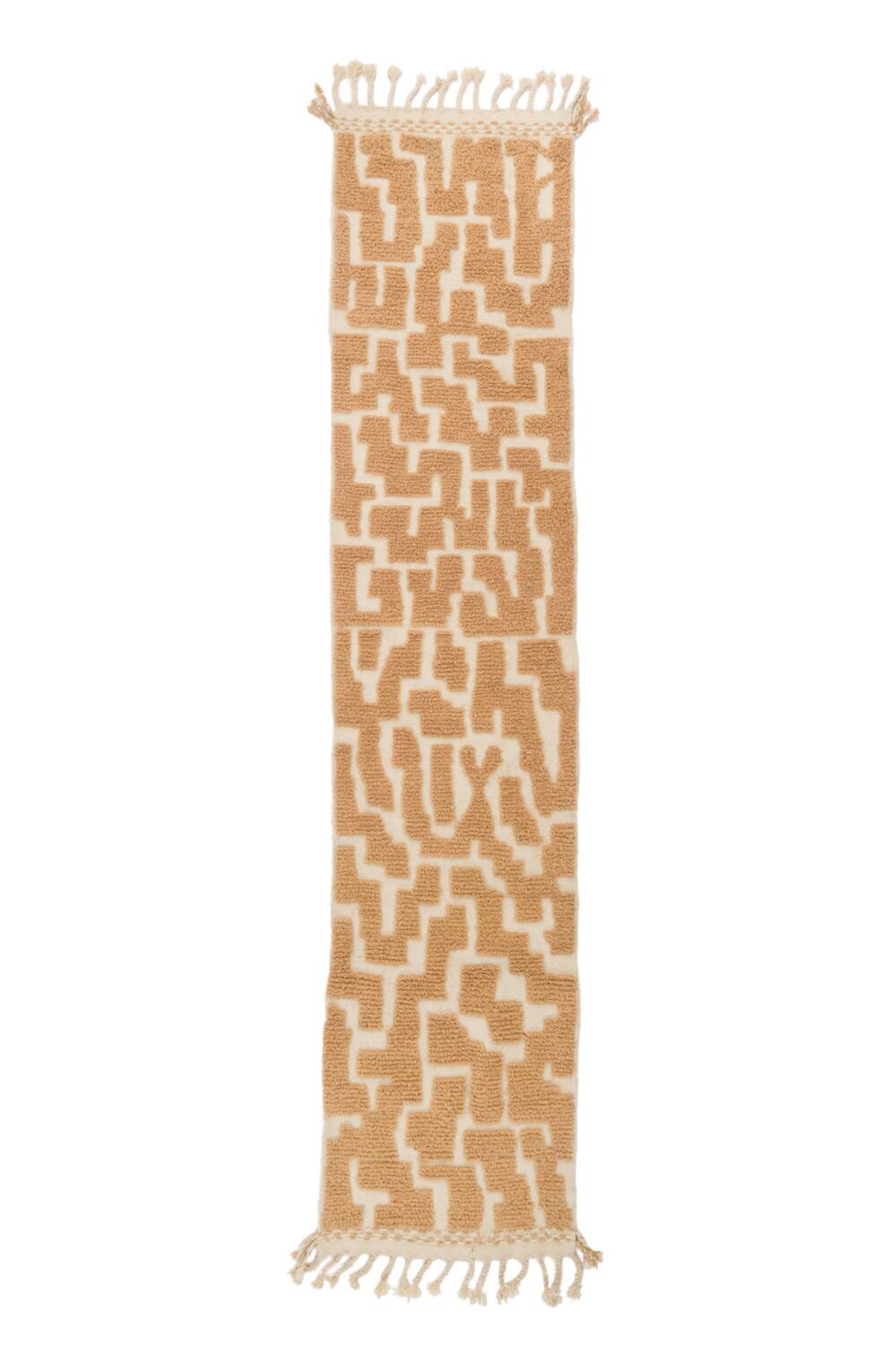 Dark beige Berber hallway rug with modern reliefs