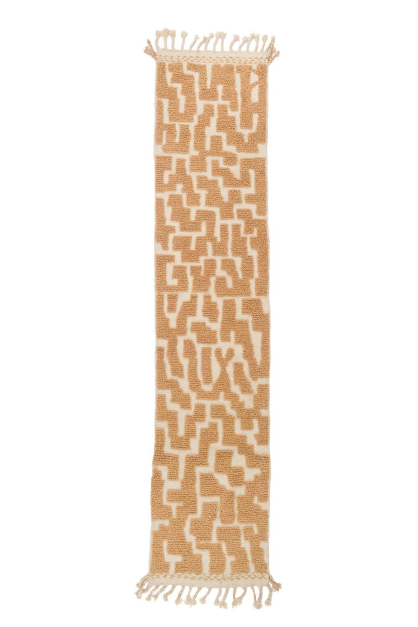 Dark beige Berber hallway rug with modern reliefs