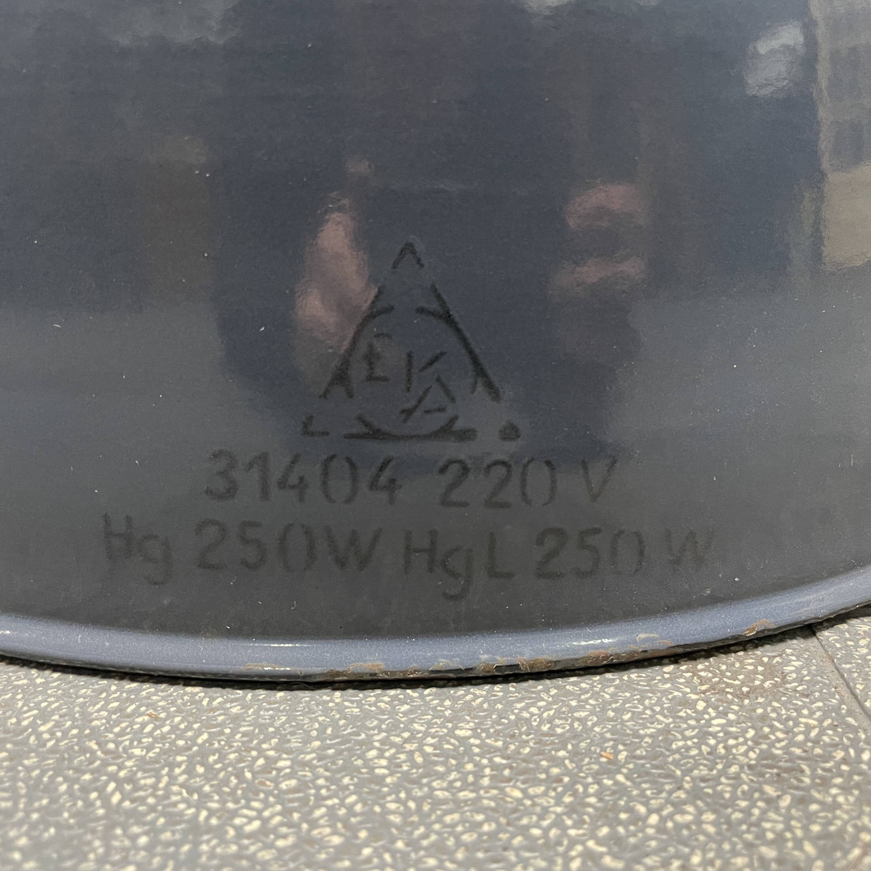 Large old industrial blue-gray enamel pendant lamp