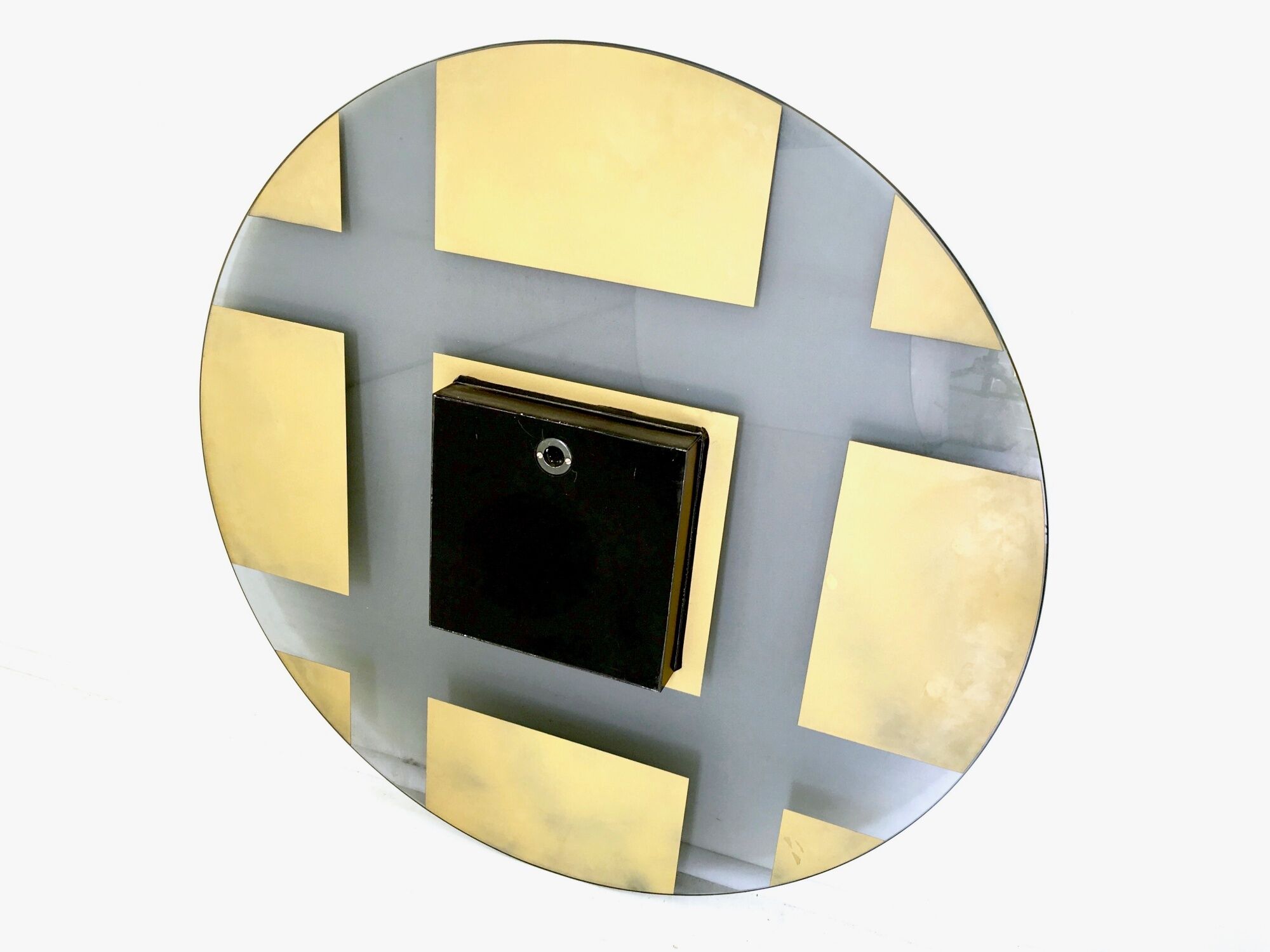 Postmodern round green-gray wall mirror "Andromeda" by Nanda Vigo, Italy 1976