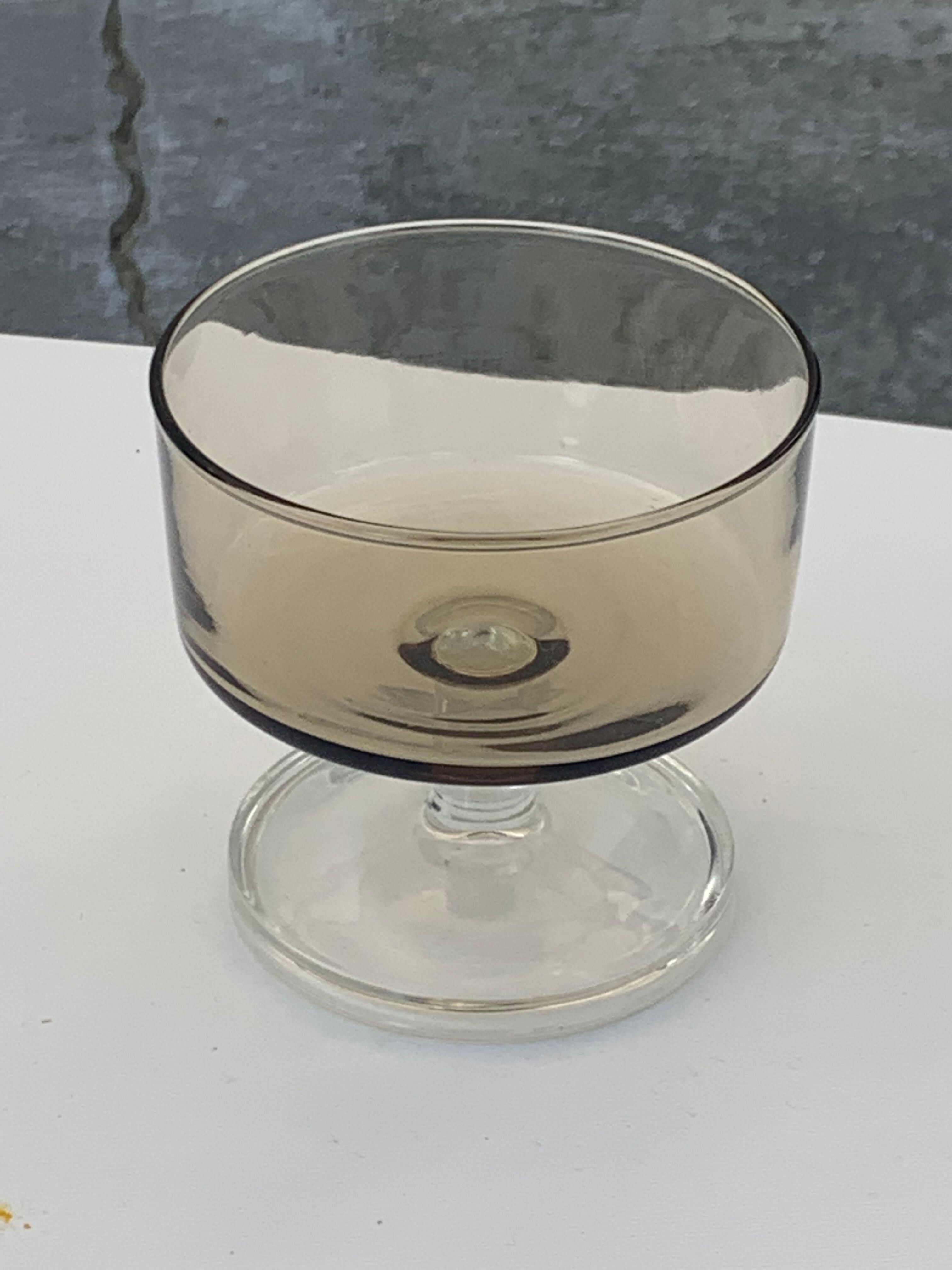 6 glasses of champagne two-tone brown and transparent vintage 1970