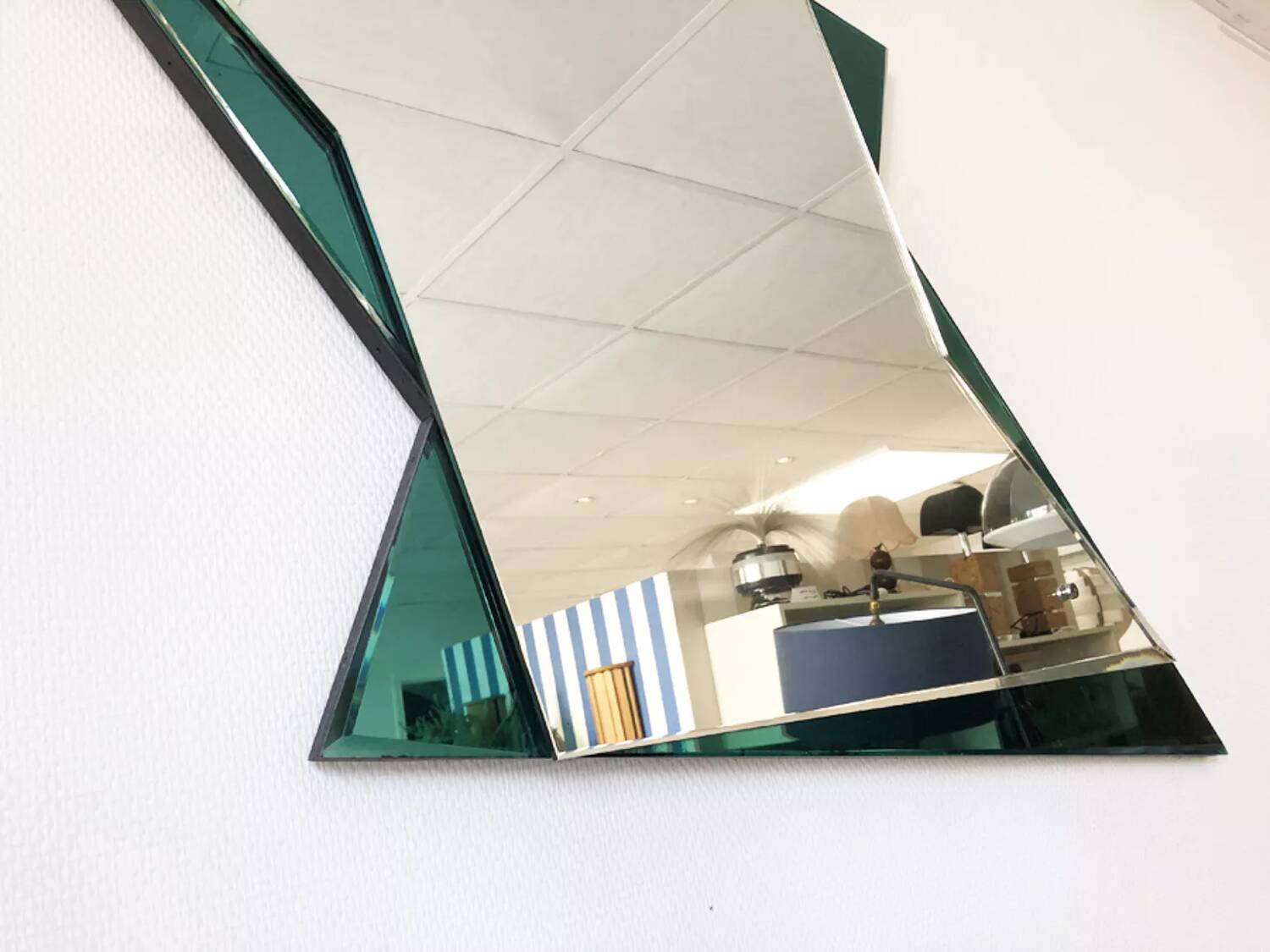Emerald green geometric mirror – Italy, 1970s/1980s