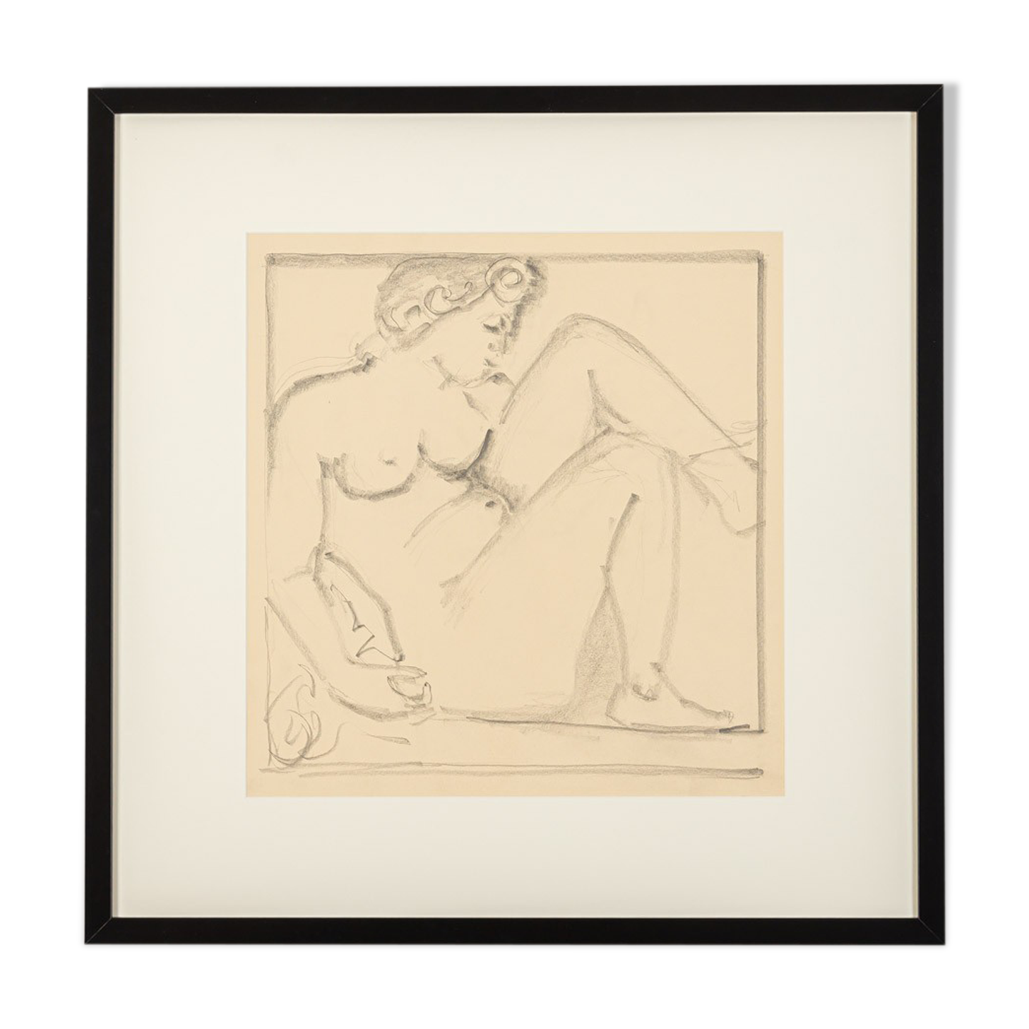 Sitting female nude, charocal drawing on paper, 62 x 62 cm
